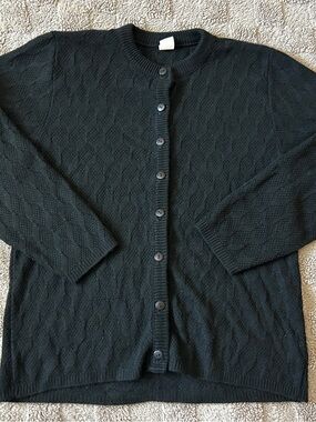 Vintage Black Textured Button-Up Cardigan Sweater Size Small Made in Canada
